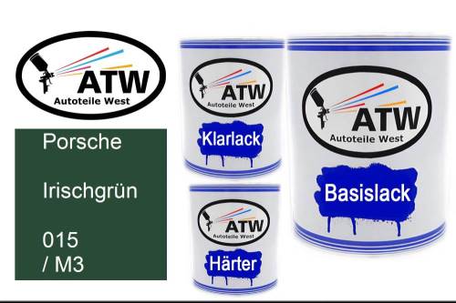 Porsche, Irischgrün, 015 / M3: 1L Lackdose + 1L Klarlack + 500ml Härter - Set, von ATW Autoteile West.